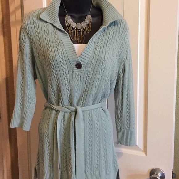 Eddie Bauer Sweaters - Sage green tunic sweater with belt